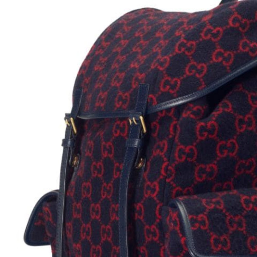 Gucci GG Monogram Print Wool Backpack in Navy NEW W TAGS AND DUSTBAG - Picture 5 of 7
